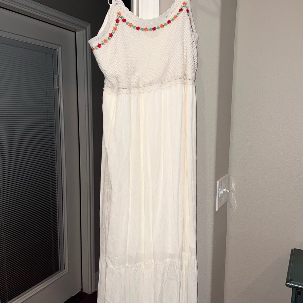 LC Lauren Conrad White Maxi Dress with Red and Green Accents